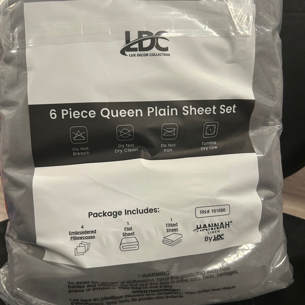 LDC Lux Decor Collection Gray Queen Sheet Set 6 piece Queen plain sheet set